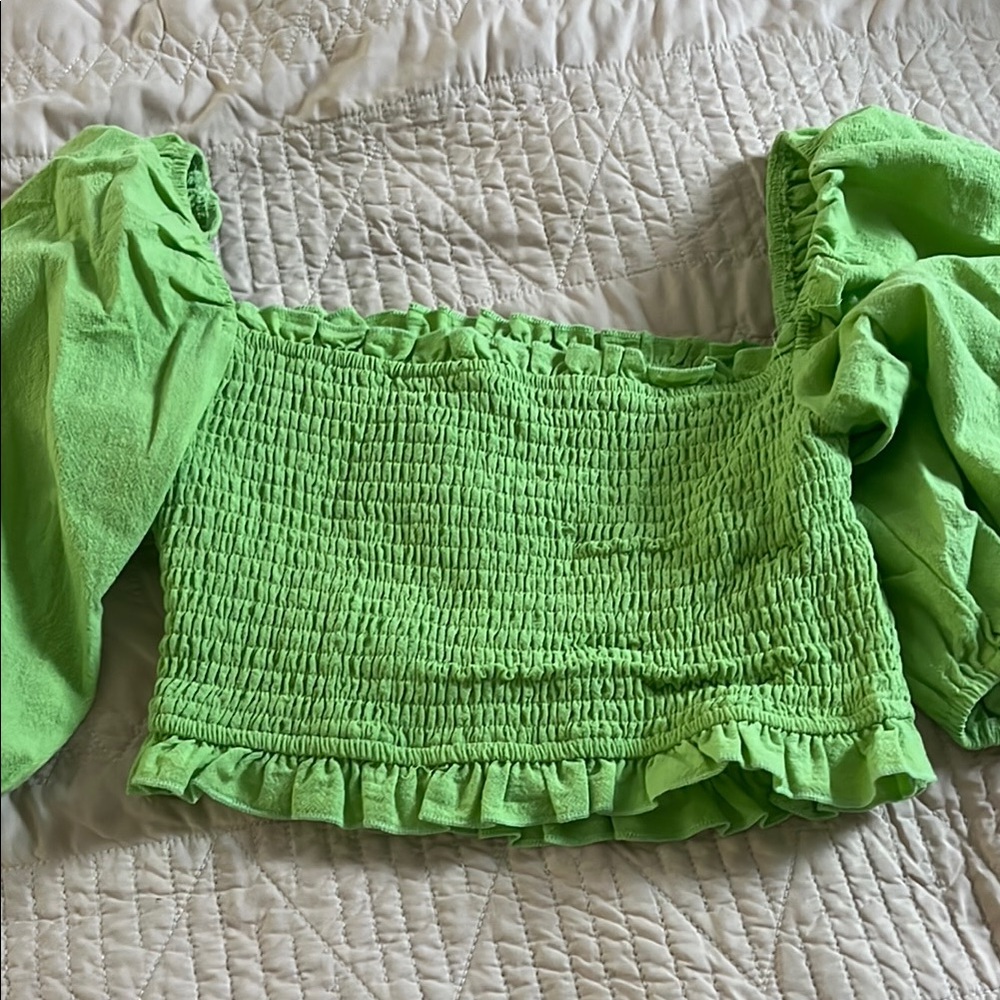 Green Off-Shoulder Smocked Top